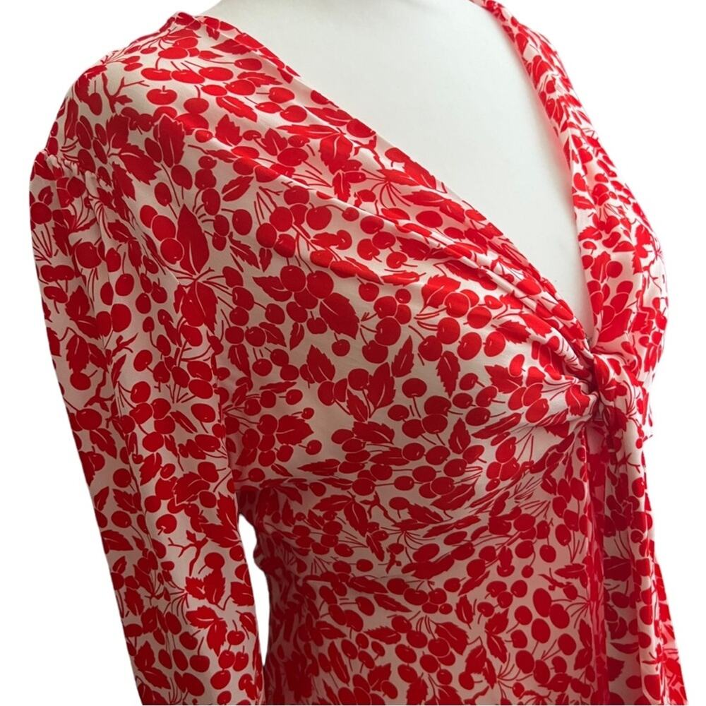 Diane von Furstenberg tie front Mini Cherry Print Dress Size S - Picture 6 of 10